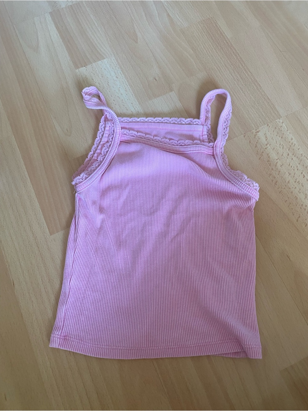 American Eagle Outfitters Women’s Light Pink Ribbed Lace-Trim Camisole